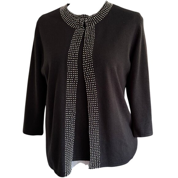 Designers Originals Petite black 2 piece beaded sweater tank w cardigan sz PM - Picture 1 of 16